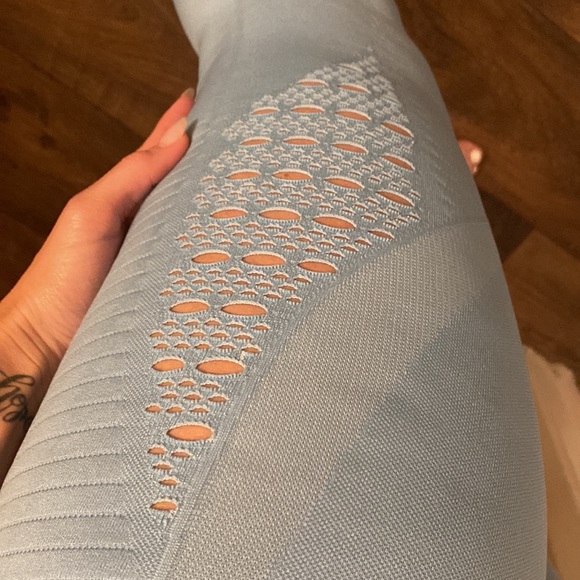 Like New Gymshark Baby Blue Small Leggings w/ cute hole cutouts & tummy control - Picture 6 of 8